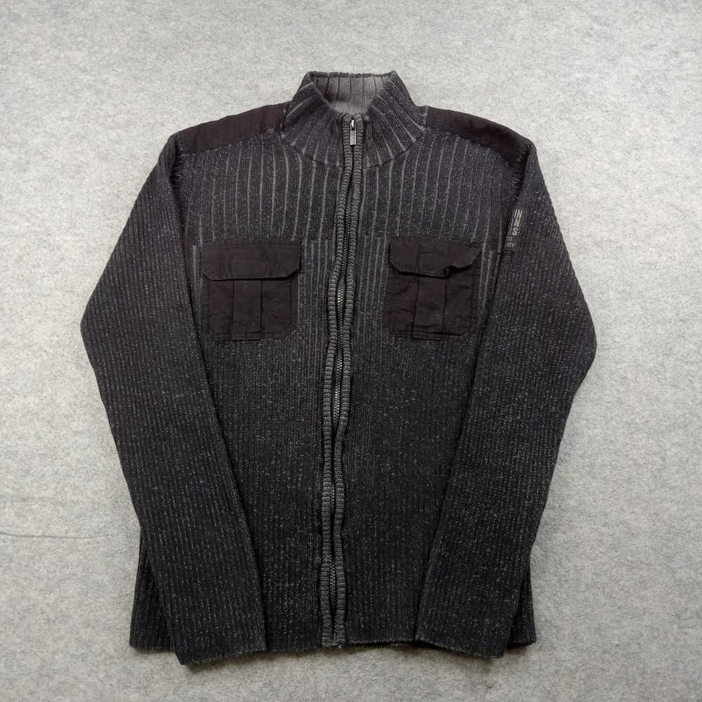 Calvin Klein Jeans Sweater Men XL Full Zip Mock Neck Chest Pockets Knit Military